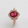 Fashion Red Tourmaline Rose Gold Flower Shape Women Ring, Ring Size:8