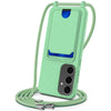 For Samsung Galaxy S25+ 5G Integrated Card Bag Solid Color Liquid Silicone Phone Case with Lanyard(Green)