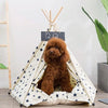 Large Canvas Pet Tent Bed with Cushion, Beige Star, 60x60x70cm