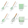 KU349 13 In 1 Storage Barreled Wooden Handle Silicone Kitchenware Set Non-Stick Cooking Spoon Shovel Kitchen Rack(Deep Green)