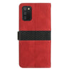 For Samsung Galaxy A03s 164mm Grid Stitching Leather Phone Case with Lanyard(Red)