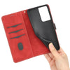For Samsung Galaxy S21 Ultra 5G Grid Stitching Leather Phone Case with Lanyard(Red)