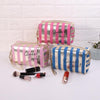 Multifunctional Striped PU Waterproof Cosmetic Toiletry Bag(Silver)