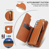For Samsung Galaxy S22 5G Double Flap Zipper RFID Leather Phone Case with Short Lanyard(Brown)