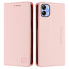 For Samsung Galaxy A04e 4G / F04 RC01 Dual-Folded Magnetic Suction RFID Leather Phone Case(Pink)