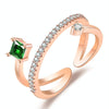 J356 Ladies Emerald Zircon Double Micro Setting Open Ring(Rose Gold)