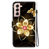 For Samsung Galaxy S21+ 5G Crystal Texture Colored Drawing Leather Phone Case(Gold Flower)