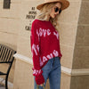 Women Round Neck Knitted Sweater Letters Jacquard Pullover Sweater, Size: S(Black)