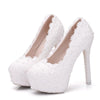 Pearl Lace Wedding Shoes Stiletto Women High Heels, Size:37(White)