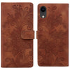 For iPhone XR Lace Floral Embossed Magnetic Buckle Leather Phone Case(Brown)