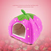 Strawberry Pet Bed - Foldable Plush House/Nest, Pink, Large