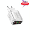 F002C QC3.0 USB + USB 2.0 LED Digital Display Fast Charger with USB to 8 Pin Data Cable, EU Plug(White)