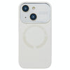 For iPhone 15 Plus Large Window Acrylic Glass Lens MagSafe Silicone Phone Case(Antique White)