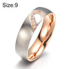 Fashion Rhinestone Love Heart Splice Couples Ring Fine Titanium Steel Ring for Men and Women(Gold with Diamond, US Size: 9)