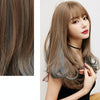 Wig Female Long Hair Highlighting Gradient Big Wave Hair Cover Comfortable Natural Full Shoulder Hair(Honey Tea Pick Haze Blue 53CM)