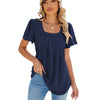 Spring and Summer Square Neck Pleated Short Sleeve Ladies Loose T-Shirt Top, Size: S(Navy)