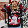 Christmas Women Pullover Sweater Santa Claus Embroidery Crew Neck Knit Sweater, Size: L(Black)