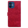 For iPhone 12 Lace Floral Embossed Magnetic Buckle Leather Phone Case(Red)