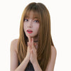 Ladies Long Straight Hair Air Bangs Wig Hair Set, Colour: Honey Tea