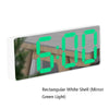 Mirror Bedside Alarm Clock Battery Plug-In Dual-Purpose LED Clock, Colour: Rectangular White Shell (Mirror Green Light)