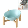 Elevated Ceramic Cat & Dog Bowl, 18cm Blue, 600ml - Bamboo Stand