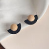 Geometric Semicircle Vintage Personalized Pierced Earrings Wooden Earrings