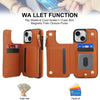 For iPhone 15 Double Flap Zipper RFID Leather Phone Case with Short Lanyard(Brown)