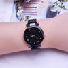 Luxury Mesh Ladies Clock Magnet Buckle Starry Diamond Geometric Quartz Wristwatch Women Watches(Black)