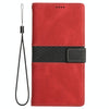 For iPhone 13 Pro Max Grid Stitching Leather Phone Case with Lanyard(Red)