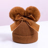 MZ7153 Double Wool Ball Bowknot Children Knitted Hat With Cotton Warm Baby Hat, Size: About 6-36 Months(Dark Yellow)