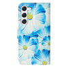 For Samsung Galaxy S25+ 5G Colored Drawing Marble Pattern Leather Phone Case(Blue Flower)