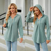 Autumn Winter V-Neck Loose Long Sleeve Hooded Sweatshirt Women Outerwear, Size: XXL(Dark Green)