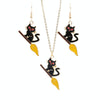 Funny Halloween Cat Exaggerated Earrings Necklace Assembly(Red Earrings+Necklace)