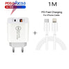 SDC-18W 18W PD 3.0 Type-C / USB-C + QC 3.0 USB Dual Fast Charging Universal Travel Charger with Type-C / USB-C to 8 Pin Fast Charging Data Cable, EU PLUG