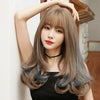 Wig Female Long Hair Highlighting Gradient Big Wave Hair Cover Comfortable Natural Full Shoulder Hair(Honey Tea Pick Haze Blue 53CM)