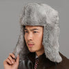 Gray Autumn and Winter Thick Warm Rabbit Fur Bomber Hat Flight Hat for Men, Hat Size:L