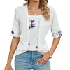 Spring Summer Printed Fake Two-Piece Square Neck Mid-Sleeve Top T-Shirt, Size: XXL(White)