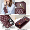 For Samsung Galaxy A54 5G Rhombic Dual Buckle Card Slots Phone Case with Lanyard(Wine Red)