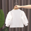 Girls Bottoming Shirt Cotton Yarn Sleeve Stand-Up Collar Tops, Size: 110 Yards(White)