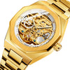 FORSINING F980 Luminous Three Eye Six Shot Weekly Steel Belt Men Fully Automatic Mechanical Watch(Gold Belt White Face)