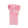 KU349 13 In 1 Storage Barreled Wooden Handle Silicone Kitchenware Set Non-Stick Cooking Spoon Shovel Kitchen Rack(Pink)