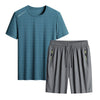 Summer Men T-shirt Short Pants Sports Suit Casual Fitness Two-piece Set, Size:XXXXXXL(Dark Green Top+Grey Shorts)