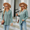 Autumn Winter V-Neck Loose Long Sleeve Hooded Sweatshirt Women Outerwear, Size: L(Dark Green)