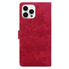 For iPhone 14 Pro Lace Floral Embossed Magnetic Buckle Leather Phone Case(Red)