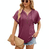 Ladies Summer Hooded Button Loose Short Sleeve T-Shirt Blouse, Size: L(Wine Red)