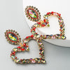 1 Pair Heart Shaped Alloy Retro Earrings With Colored Rhinestone Flashing Full Rhinestone Earrings(Red)