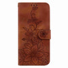 For Realme 13+ Global Lily Embossed Leather Phone Case(Brown)