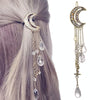 Fashion Elegant Women Lady Moon Rhinestone Crystal Tassel Long Chain Beads Dangle Hairpin Hair Clip Hair Jewelry(Bronze)