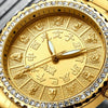 FNGEEN S777 Men Gold-Plated Diamond Zodiac Pattern Quartz Watch(Leather Brown Belt)