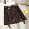 Flower Skirt Skirt Chic PU Leather Tooling Zipper A Word Skirt with Belt, Size: M(Wine Red)